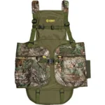Hunters Specialties Edge Turkey Vest, front view in green and camouflage with multiple pockets