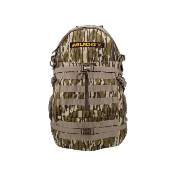 Gsm Muddy Pro Series 1300 Backpack, front view in Mossy Oak Bottomland with webbing straps