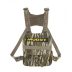 Gsm Muddy Pro Series Bino Harness, Mossy Oak Bottomland front view with tan straps