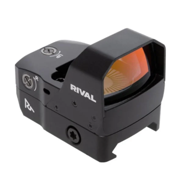 Rival X1 Micro Reflex Red Dot, front-left view of black optic with orange-tinted lens