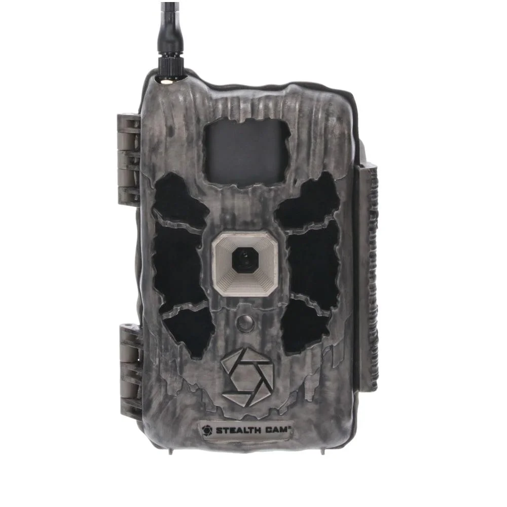 primary-45981 GSM StealthCam Deceptor No-Glo Cellular Trail Camera, grey camo front with antenna and lenses