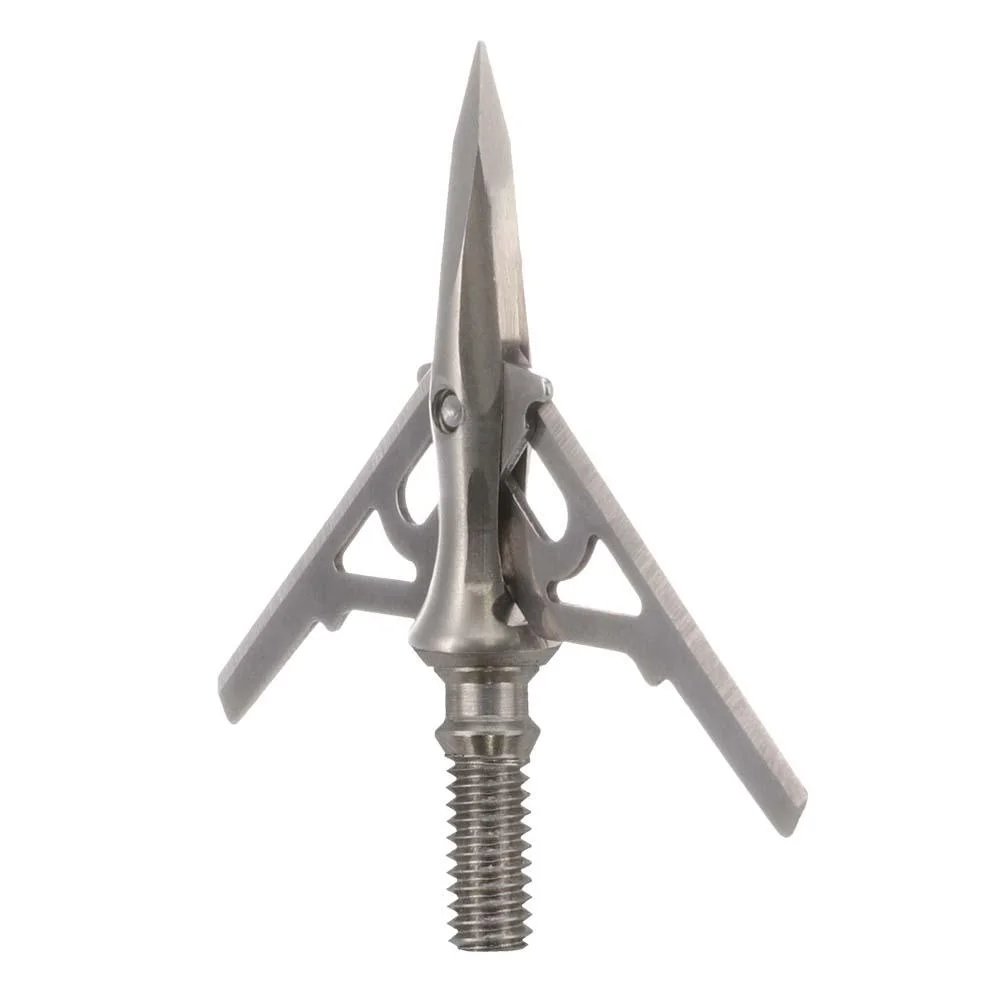 primary-45986 Gsm NAP Verdict 100 SS silver mechanical broadhead with pointed tip and three blades, front view