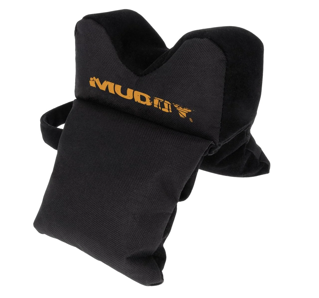 primary-45992 GSM Muddy Window Shooting Bag, black front view with V-shaped rest and orange Muddy logo