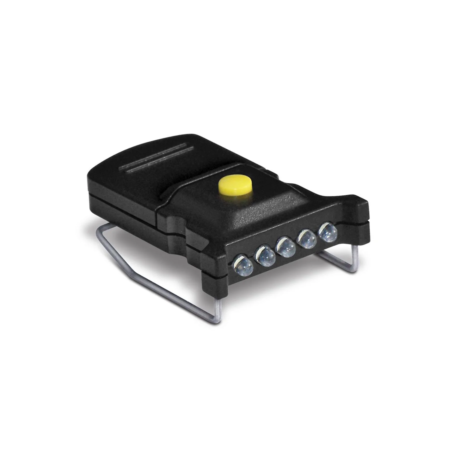 primary-45994 Gsm Cyclops Mirco Hat Clip 5-LED Light, black light with five LEDs and yellow button