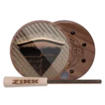 AVIAN Zink Thunder Ridge Striker Glass Turkey Call, top view with two brown calls and striker