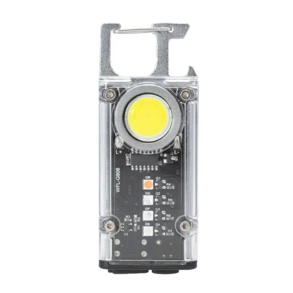 Gsm Cyclops Flash Clip Flashlight, clear rectangular light with yellow center LED, front view