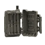 GSM Stealth Cam Flashback cellular trail camera, open front view with battery compartment