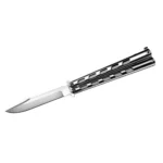 Cold Steel Arc Angel Balisong Knife, open side view with silver clip-point blade