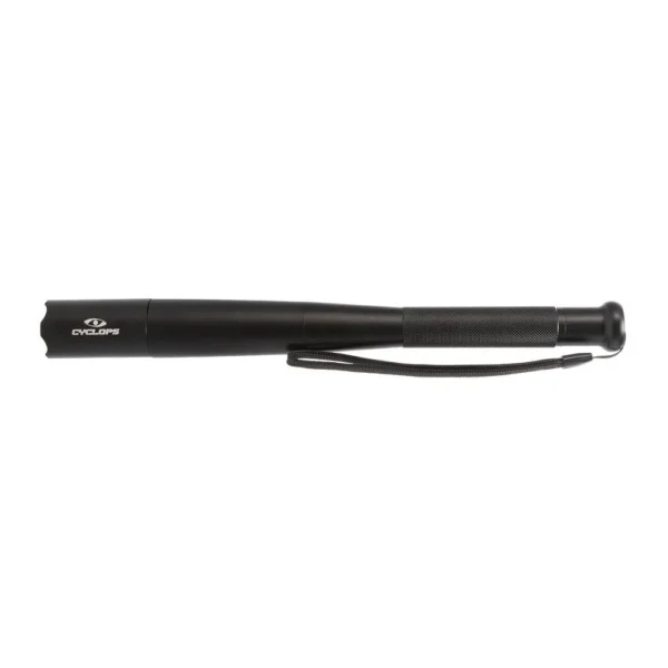 GSM Cyclops Brooklyn flashlight, black side view with long handle and wrist strap