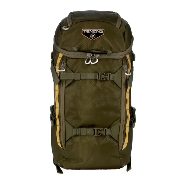 Gsm Tenzing Day Pack 1500 Backpack Olive Green with front pockets and buckle straps, front view