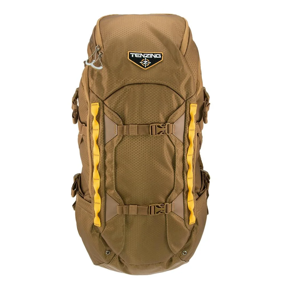 primary-46040 Gsm Tenzing Day Pack 2300 Backpack, buckskin tan front view with yellow accents and straps