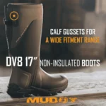 Gsm Muddy DV8 17-inch Non-Insulated Boots in clay, side view showing calf gusset