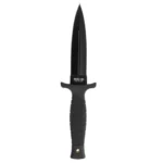SOG Knives Nightshade fixed knife, black front view with spear-point blade and textured handle