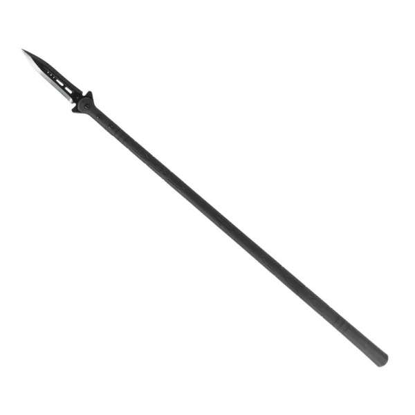 SOG Knives Shadow Spear I, black, full side view with pointed spear blade and long shaft