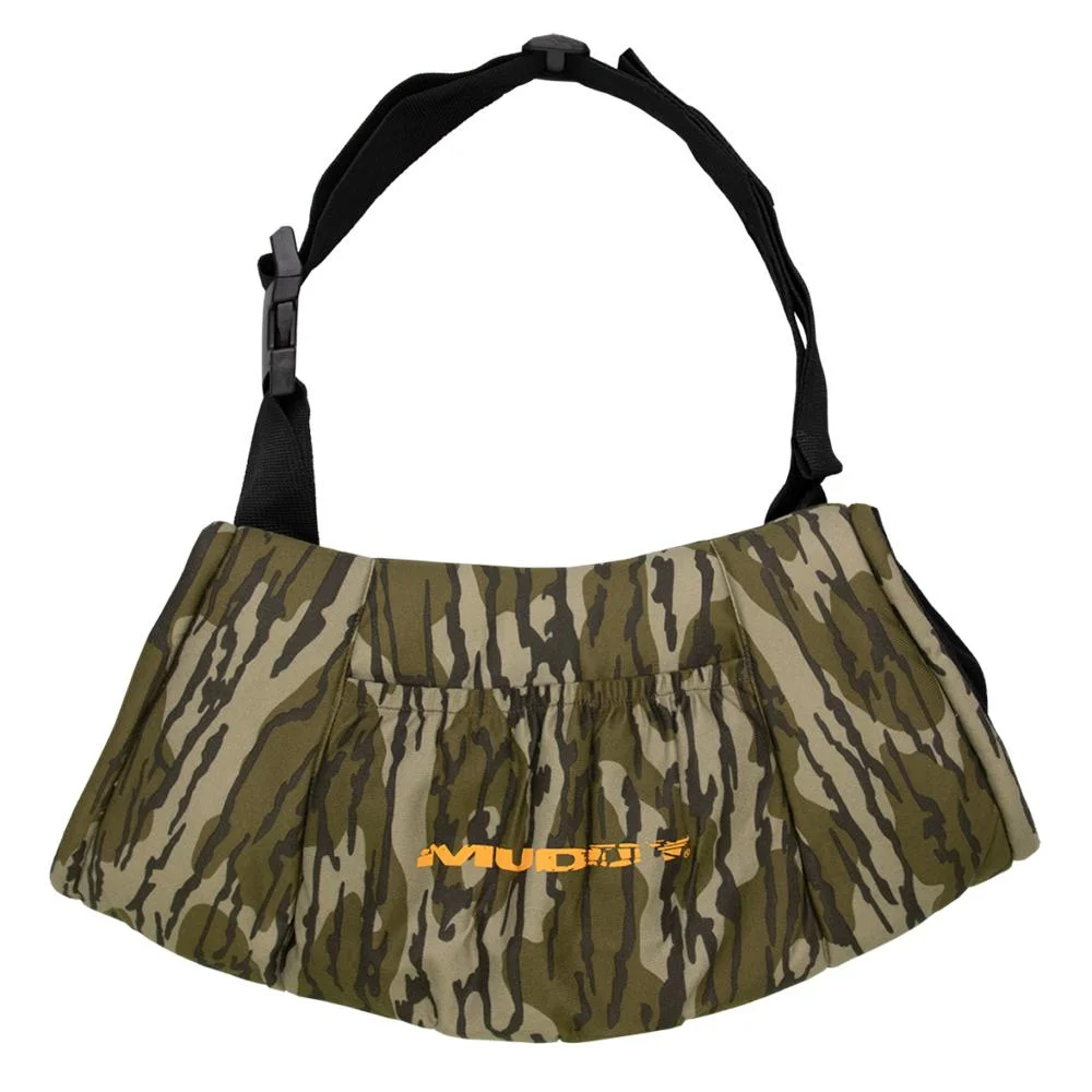 primary-46297 GSM Muddy insulated hand muff, front view in Mossy Oak Bottomland camouflage with strap