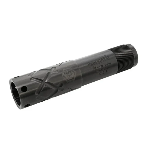 Hunters Specialties Undertaker Pro Choke Tube, dark gray angled view with ports and threaded end