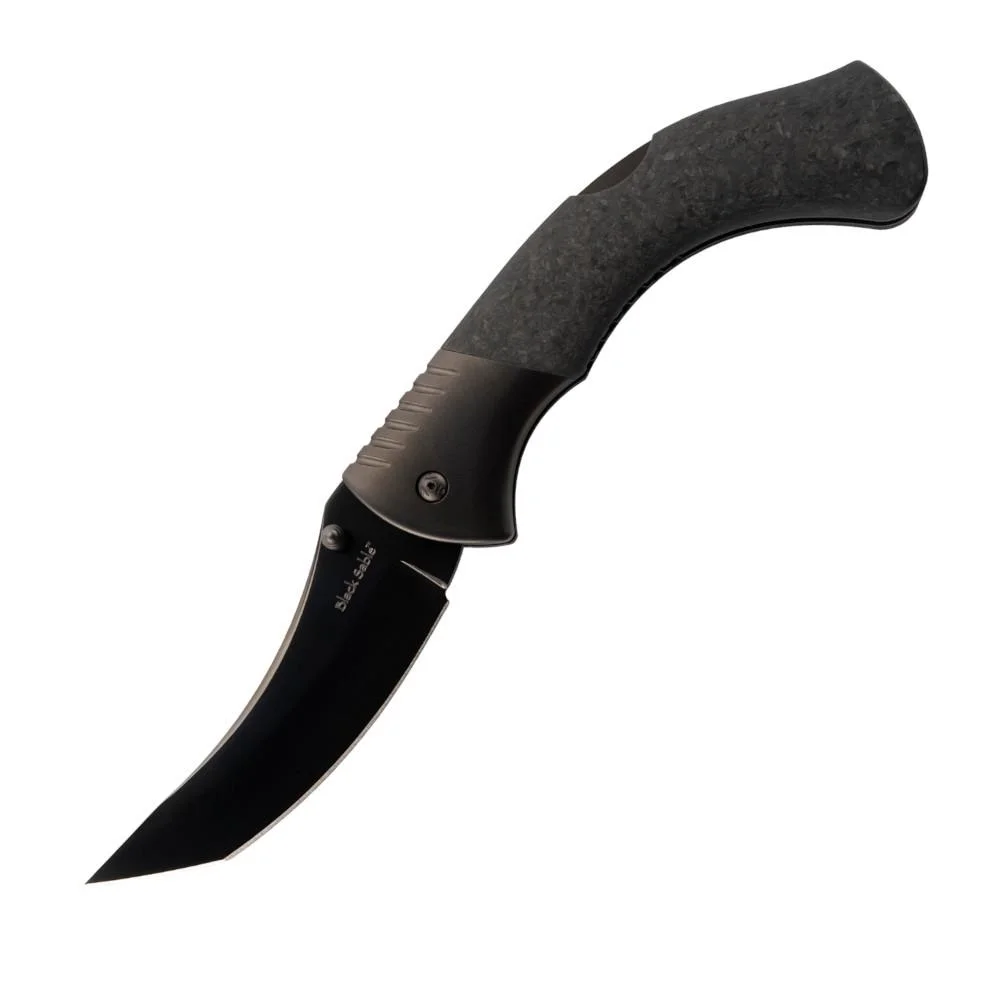 primary-46399 Cold Steel Black Sable XHP folding knife, open side view with black curved blade and handle