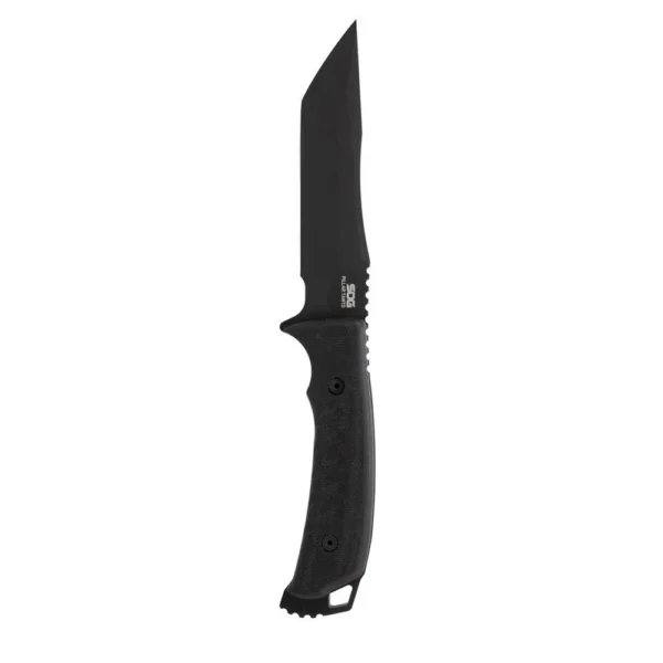 SOG Knives Pillar fixed knife, black tanto blade and black handle, right side view