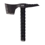 SOG War Fighter Axe Black, front view with broad axe head, spike and textured handle