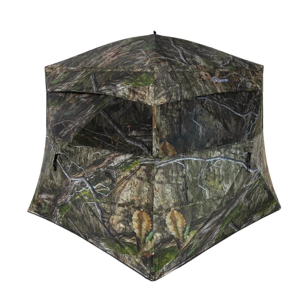 primary-46423 Ameristep Banshee ground blind in Mossy Oak camouflage, front view with mesh window panels