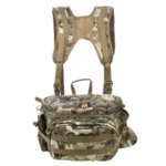 Gsm Muddy Pro Series Lumbar 500 Pack, front view in camouflage with shoulder harness and pockets