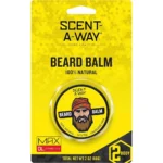 Hunters Specialties Scent-A-Way Beard Balm in bright yellow retail packaging, front view