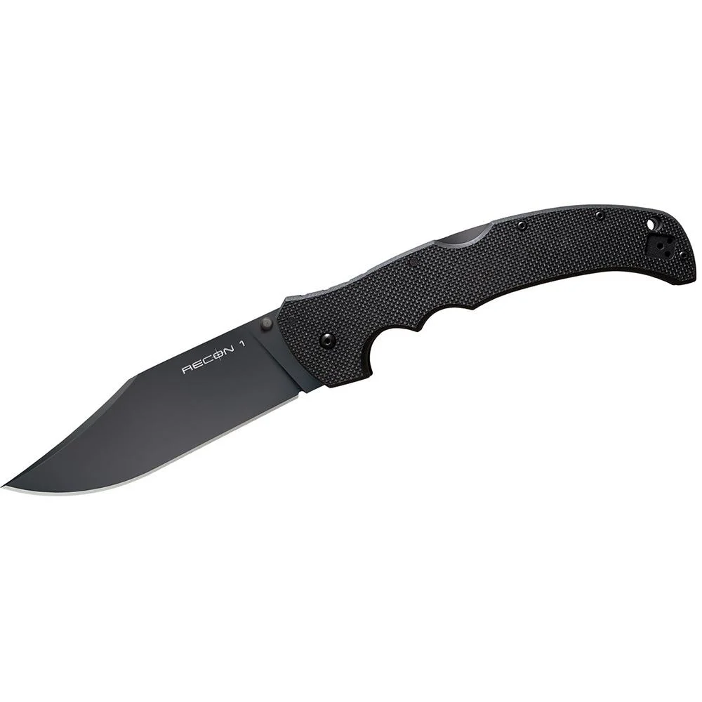 primary-46441 Cold Steel Recon XL Folding Knife, open side view with black clip-point blade and textured handle