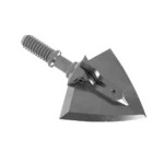 Gsm NAP Deep Cuts Single Bevel Broadhead, angled view of silver broadhead with three blades