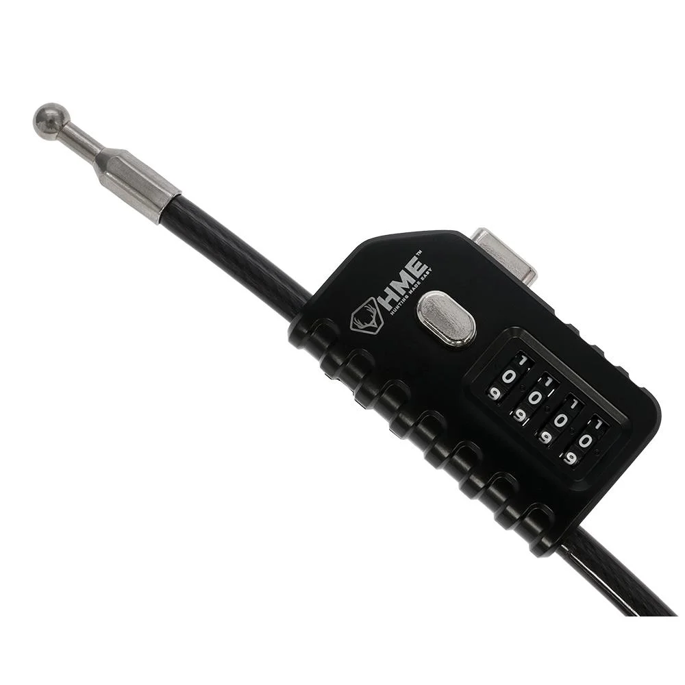 primary-46462 Gsm HME Combination Cable Lock, angled view of black lock body, number dials and cable