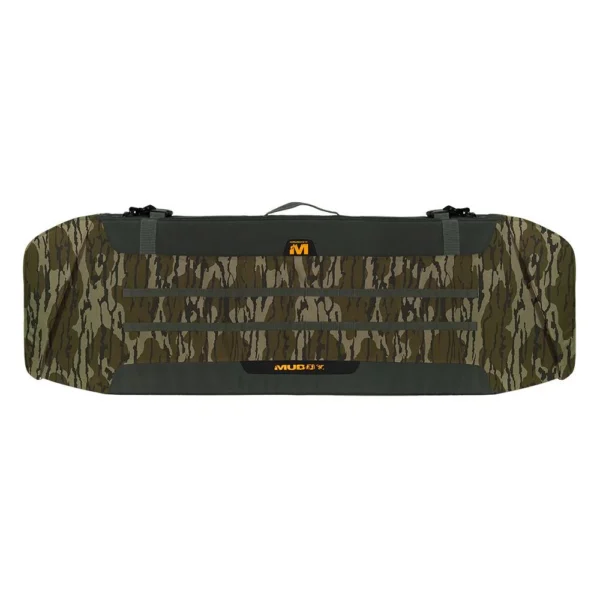 Gsm Muddy UTV Bow Rifle Case, front view in Mossy Oak Bottomland camouflage with black trim