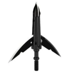 Gsm NAP Killzone RX broadhead in black with silver cutting edges and deployed blades, front view