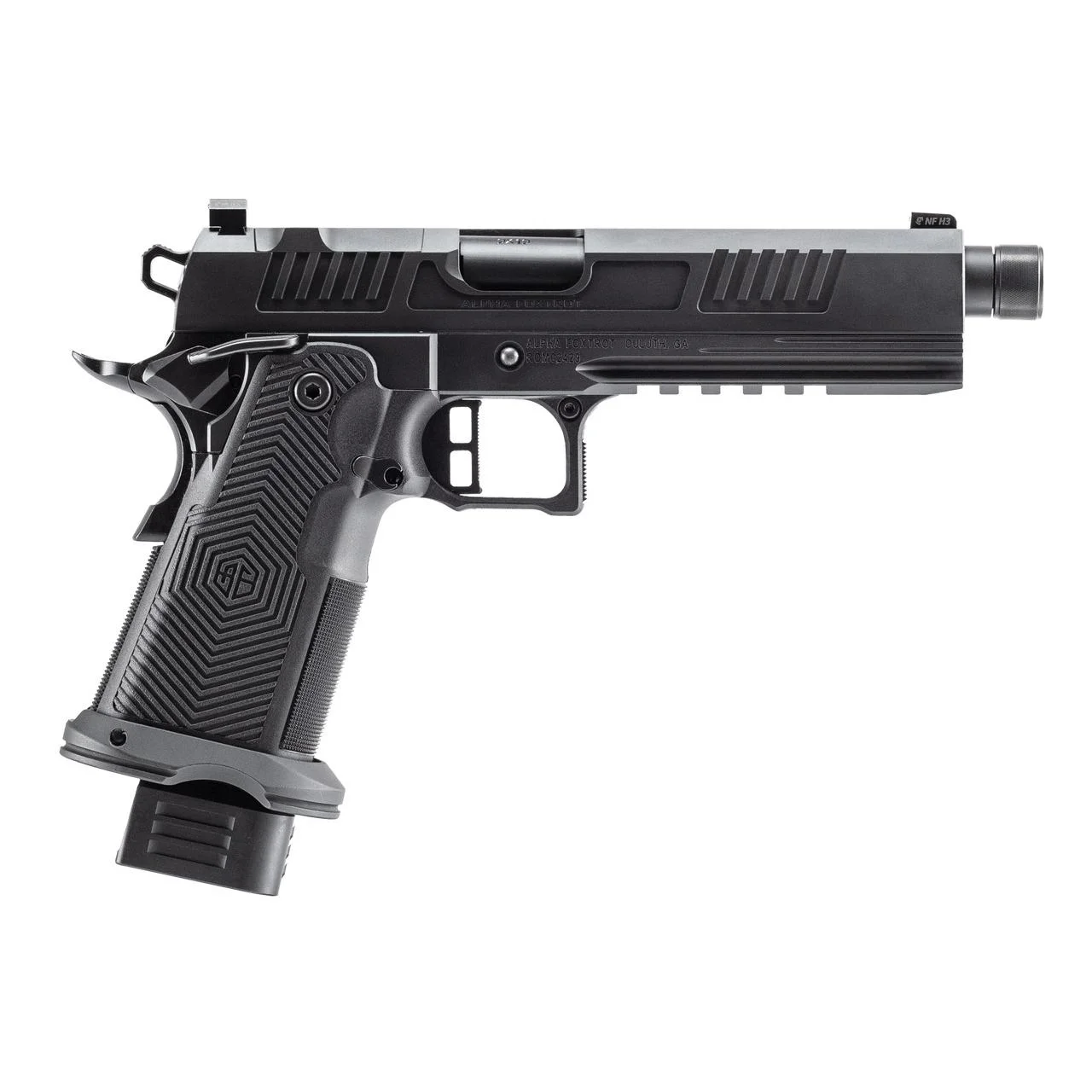 primary-4647 Alpha Foxtrot AF1911-Romulus MOS Adapter Handgun 9mm Luger 17(1) & 20rd(1) Magazines 5" Threaded Barrel DLC Black