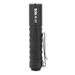 SOG Knives M-29 Flashlight, black finish, side view with pocket clip and textured body