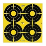 ALLEN EZ AIM target sheet, front view with four black bullseyes and yellow centers