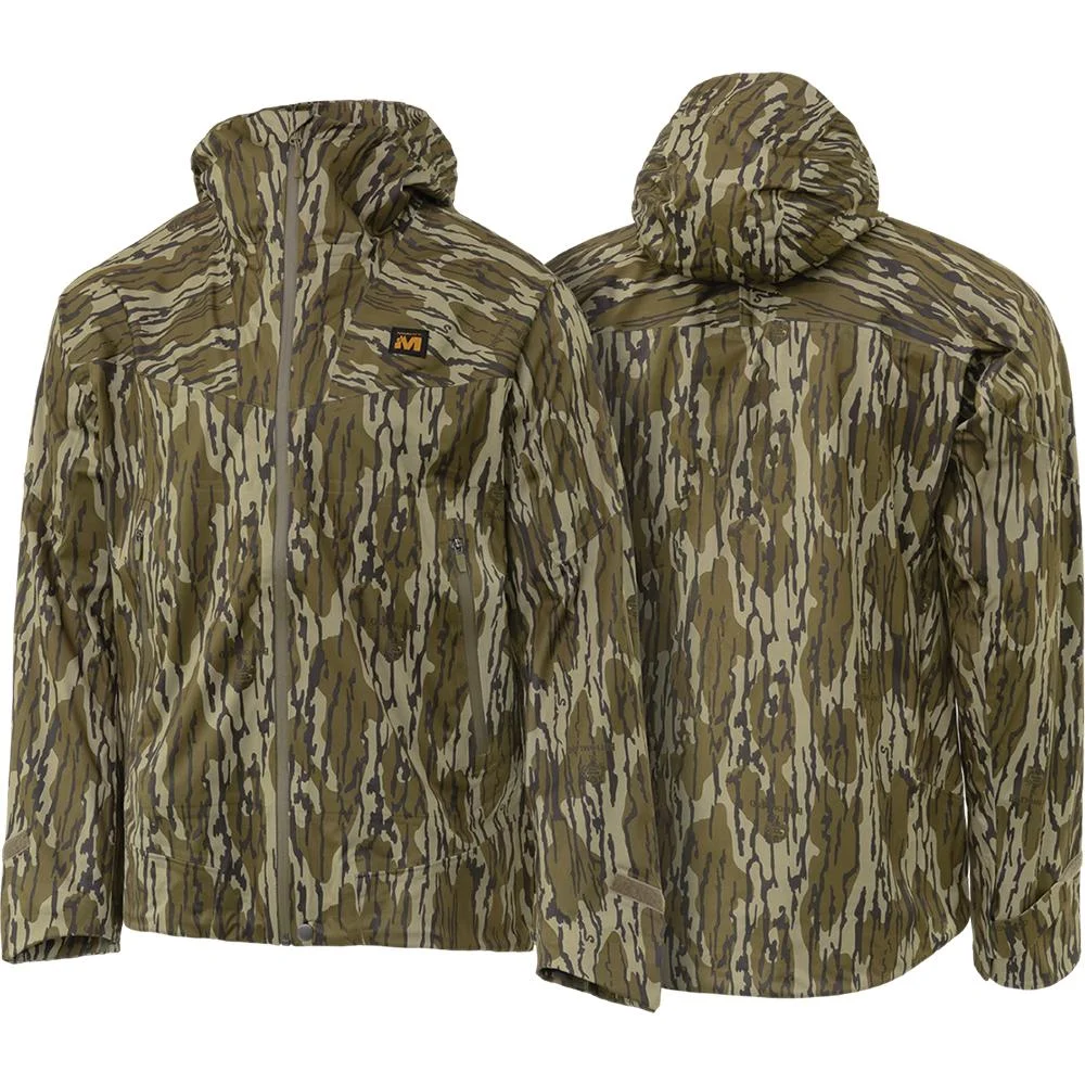 primary-46510 Gsm Muddy DV8 Cyclone rain jacket, front and back views in brown and green camouflage