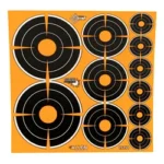 ALLEN EZ AIM BULLSEYE VARIETY PACK, orange target sheet with multiple black bullseyes