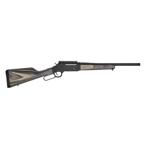 Henry H14 Long Ranger Express rifle in right-side view with black barrel and patterned stock