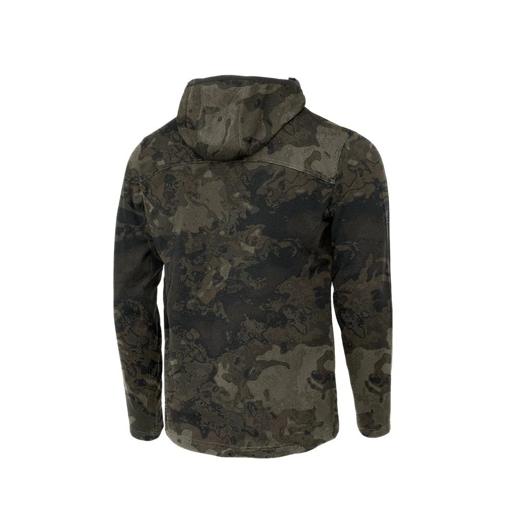 primary-46658 GSM Muddy DV8 Quest Quarter Zip Hoodie, Veil Canyon gray camouflage rear view with hood
