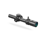 Swampfox Arrowhead LPVO black scope, side view with adjustment turrets and green-tinted lens