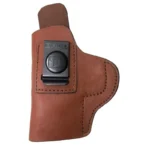 Tagua Gunleather Super Soft IWB Holster, brown front view with black belt clip and stitching