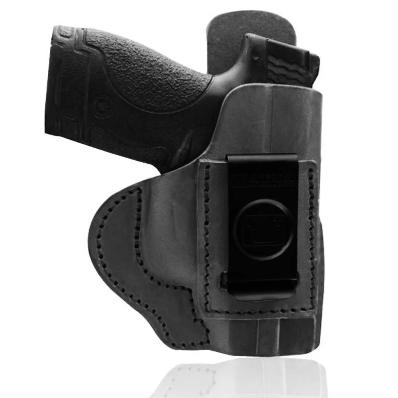primary-46705 Tagua IWB Holster black front view with belt clip and pistol inserted