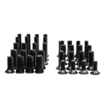 10 Ring Swampfox Screw Pack Ultimate, assorted black mounting screws arranged in groups