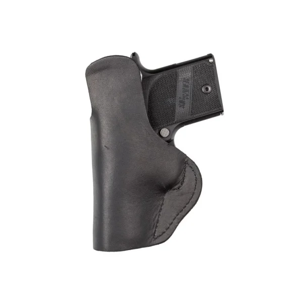 Tagua TX 1836 black right-hand leather holster with pistol, left-side view