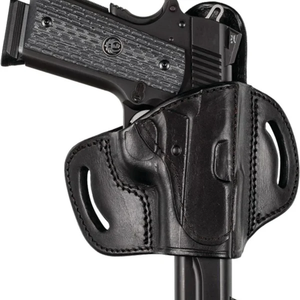 TX 1836 by Tagua, black right-hand leather holster holding a pistol in right-side view