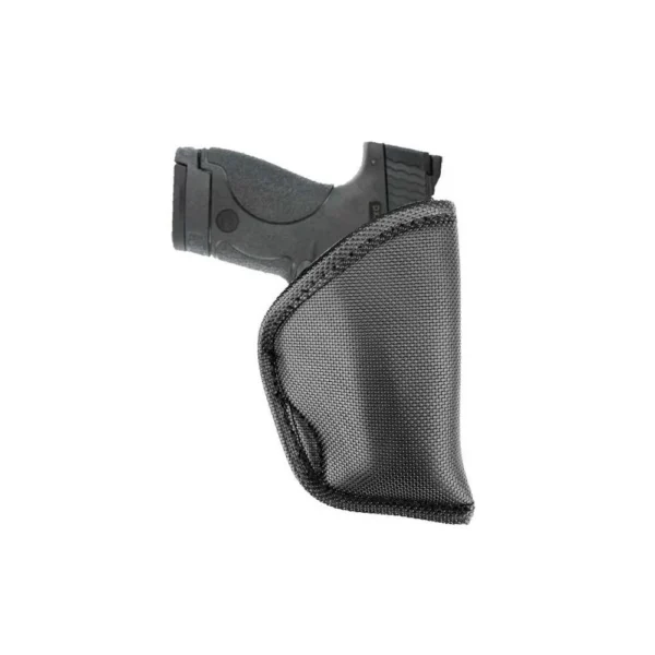 Tagua TX 1836 Gecko black holster, side view holding a black pistol with textured grip