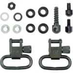 Grovtec Shotgun Locking Swivel Set, top view of two black swivels, studs and assorted washers