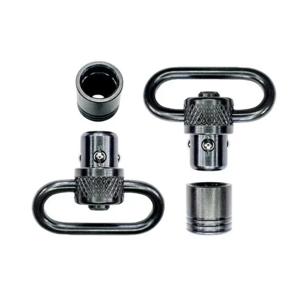 Grovtec Standard 1-inch Push Button Swivel Set with Bases, black top view with two swivels and bases