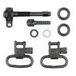 Grovtec Locking Swivel Sets, black swivels, screws and washers arranged in a top view