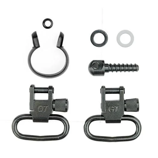 Grovtec One Piece Barrel Band Swivel Sets black, top view with swivels, band, screw and washers