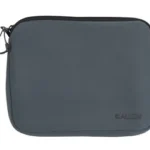 Allen neoprene full-size pistol pouch, charcoal front view with black zipper and pull cord